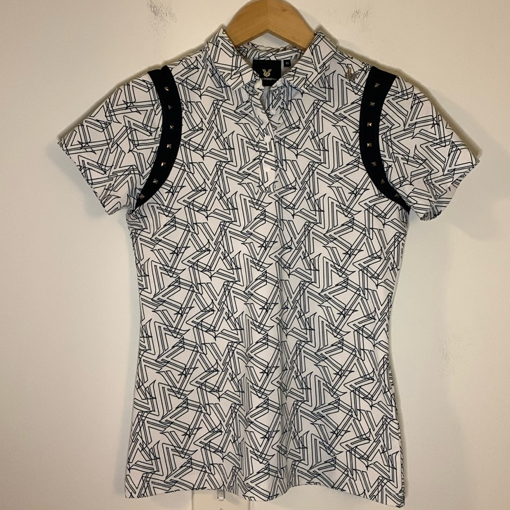 Nevermindall Short Sleeve Navy and White Collared Golf Shirt Women’s